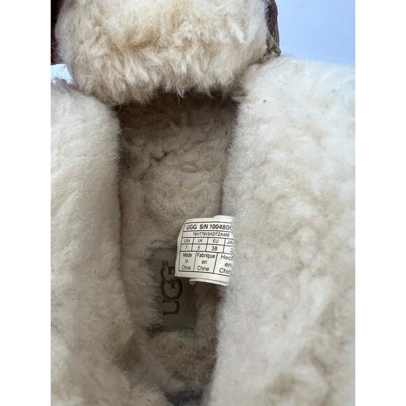 UGG Slippers Women’s 7 Chestnut Shearling Suede Leather Moccasin Indoor Outdoor - Picture 10 of 14